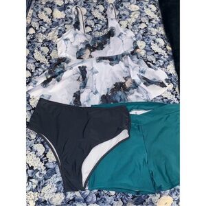 Stylish Women's Swim Set - Navy, Teal, and White